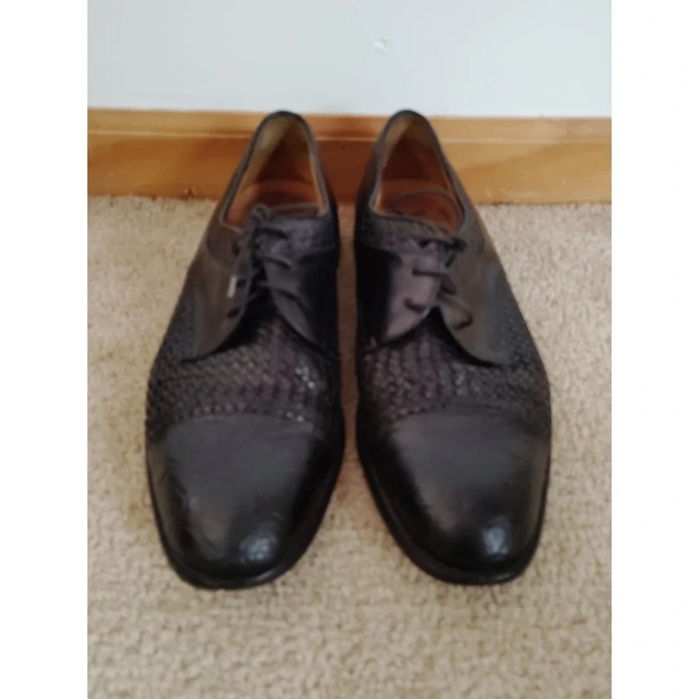 Mezlan Salinas Black Woven Crocodile Exotic Leather Cap Toe Dress Shoes Men 10 M